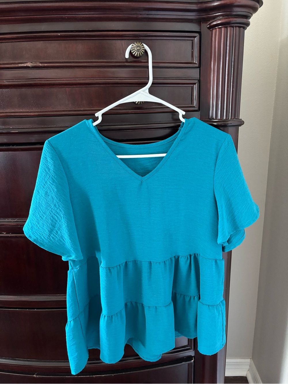 SHEIN Teal Tiered V-Neck Blouse
